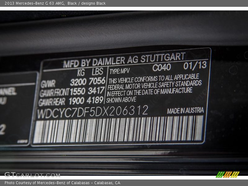 2013 G 63 AMG Black Color Code 040