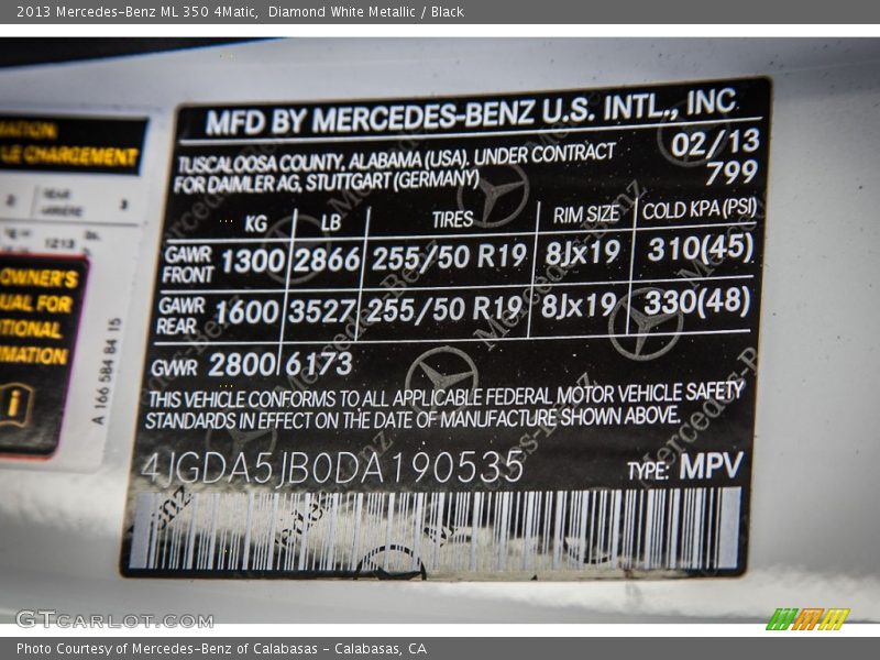 Diamond White Metallic / Black 2013 Mercedes-Benz ML 350 4Matic