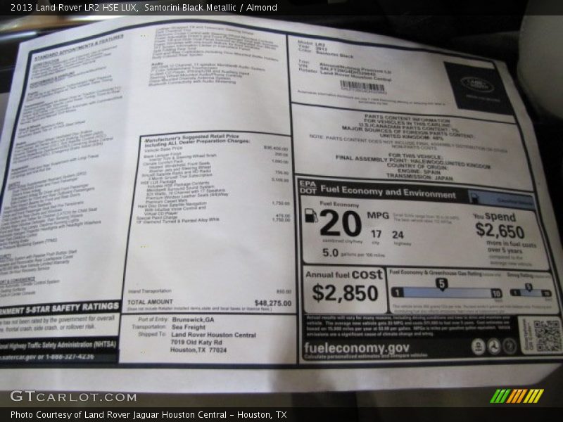  2013 LR2 HSE LUX Window Sticker