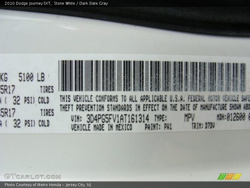 Stone White / Dark Slate Gray 2010 Dodge Journey SXT