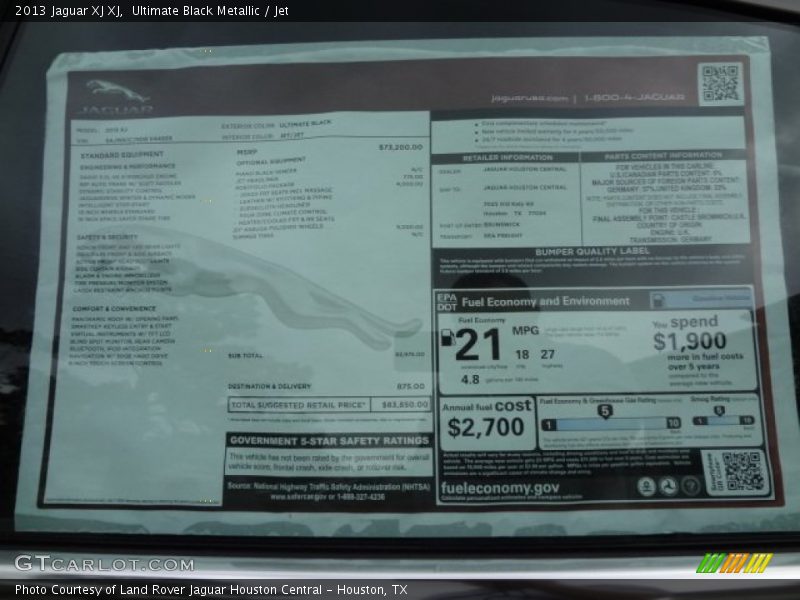  2013 XJ XJ Window Sticker