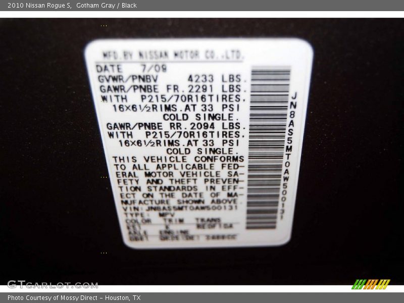 Gotham Gray / Black 2010 Nissan Rogue S
