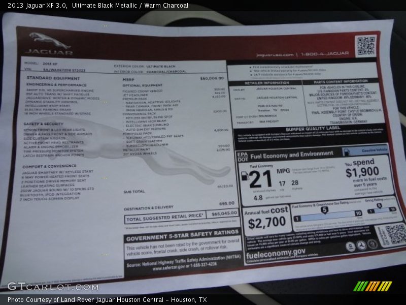  2013 XF 3.0 Window Sticker