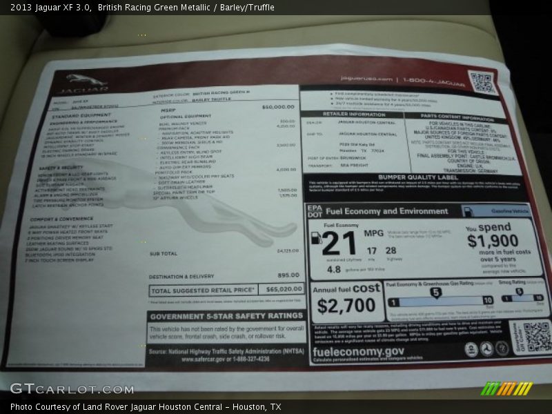  2013 XF 3.0 Window Sticker