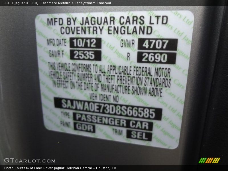 2013 XF 3.0 Cashmere Metallic Color Code GDR