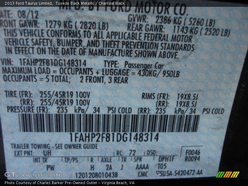 Tuxedo Black Metallic / Charcoal Black 2013 Ford Taurus Limited