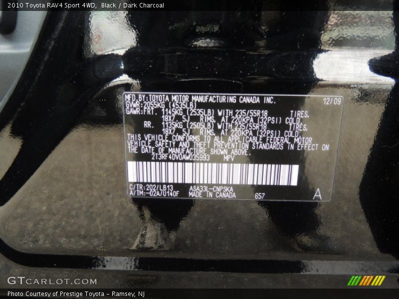 2010 RAV4 Sport 4WD Black Color Code 202