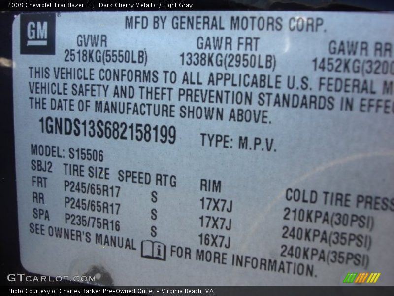 Dark Cherry Metallic / Light Gray 2008 Chevrolet TrailBlazer LT