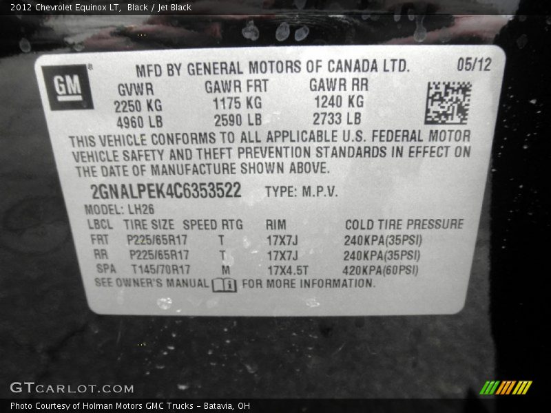Black / Jet Black 2012 Chevrolet Equinox LT