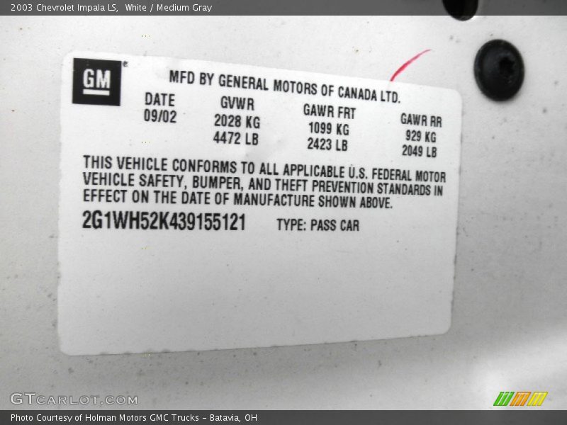 White / Medium Gray 2003 Chevrolet Impala LS