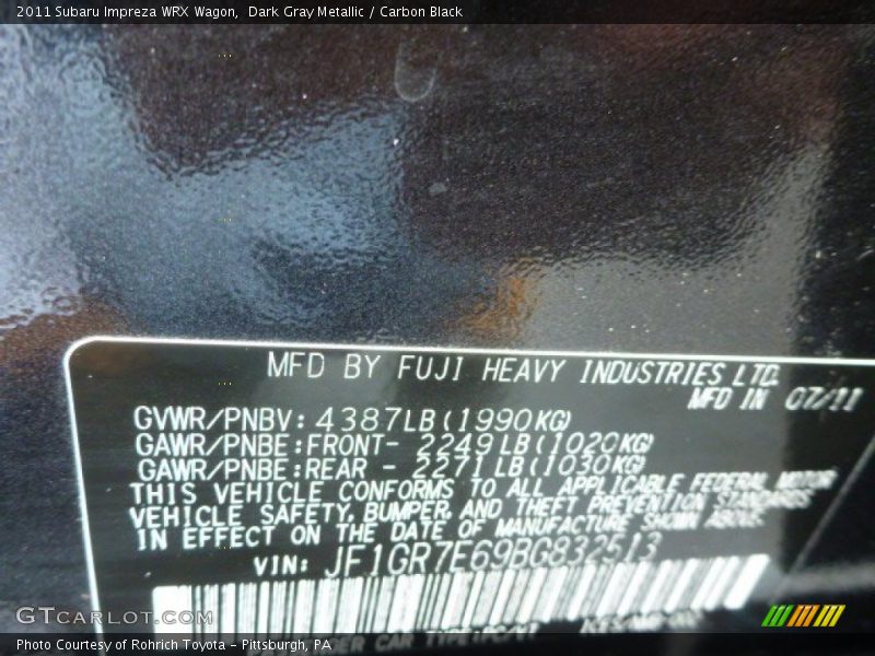 Dark Gray Metallic / Carbon Black 2011 Subaru Impreza WRX Wagon
