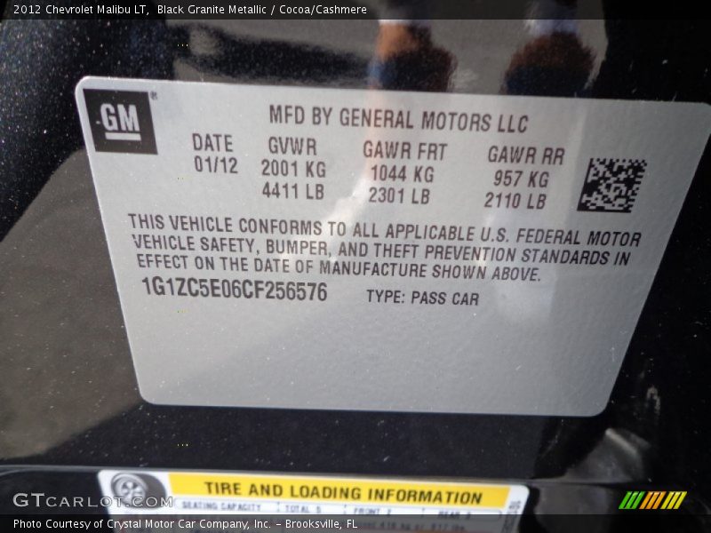 Black Granite Metallic / Cocoa/Cashmere 2012 Chevrolet Malibu LT
