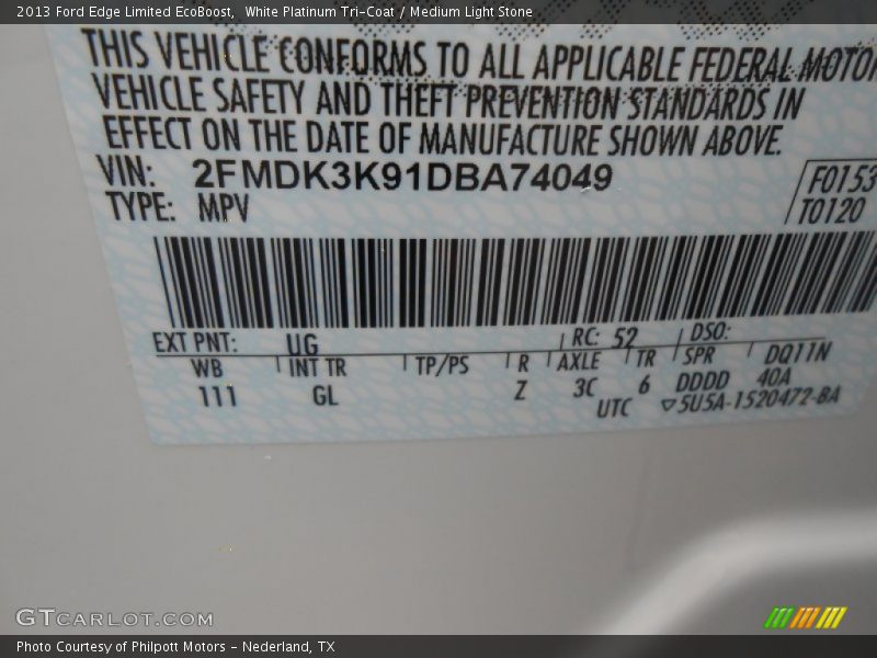 White Platinum Tri-Coat / Medium Light Stone 2013 Ford Edge Limited EcoBoost