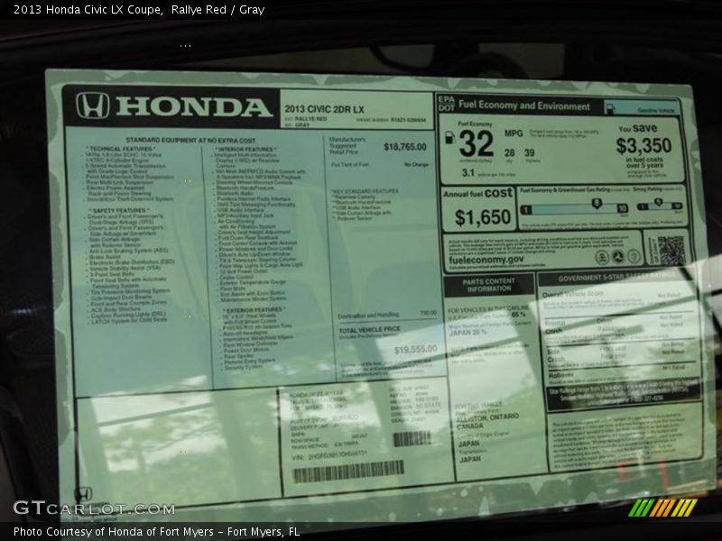 Rallye Red / Gray 2013 Honda Civic LX Coupe