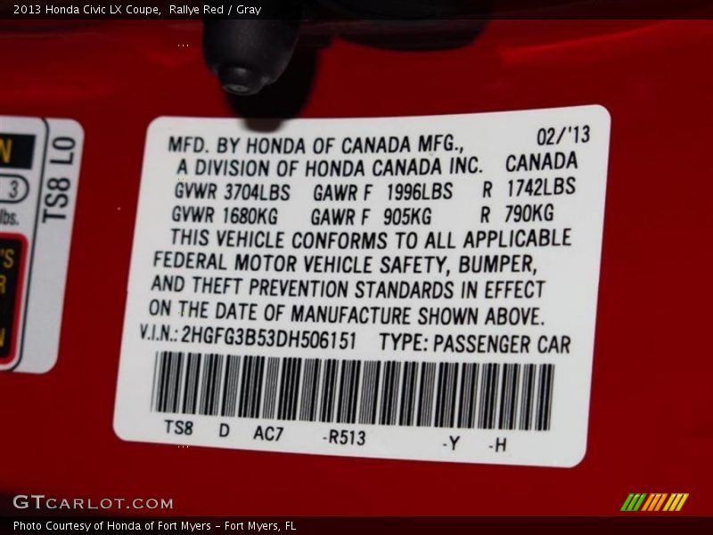 Rallye Red / Gray 2013 Honda Civic LX Coupe