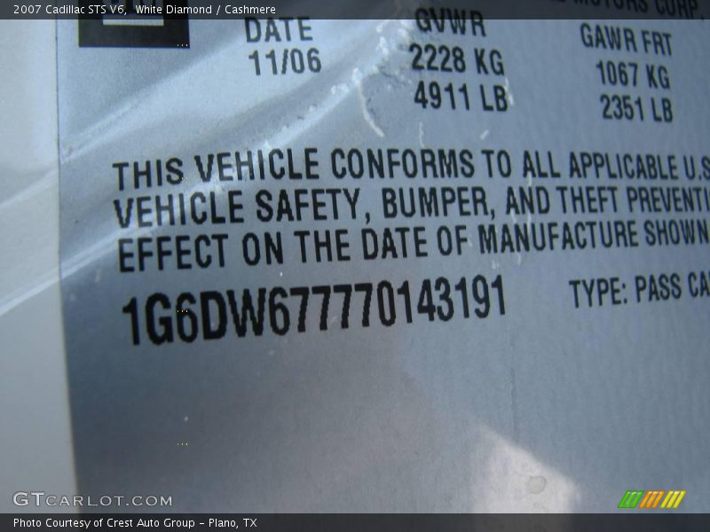 White Diamond / Cashmere 2007 Cadillac STS V6