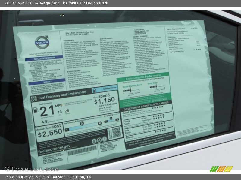  2013 S60 R-Design AWD Window Sticker