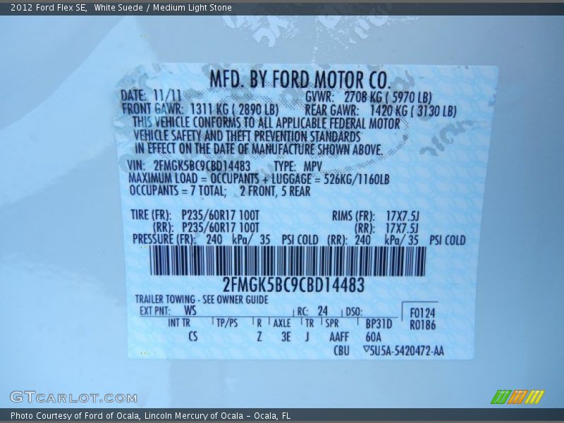 White Suede / Medium Light Stone 2012 Ford Flex SE