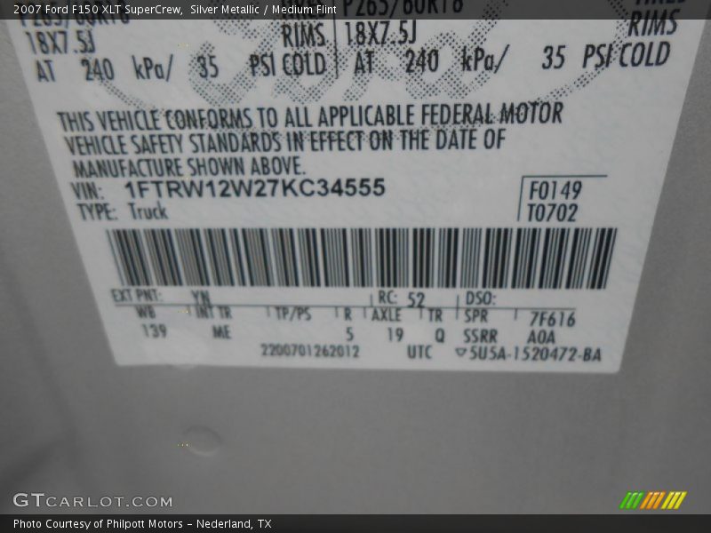 Silver Metallic / Medium Flint 2007 Ford F150 XLT SuperCrew