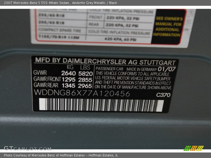 2007 S 550 4Matic Sedan Andorite Grey Metallic Color Code 370