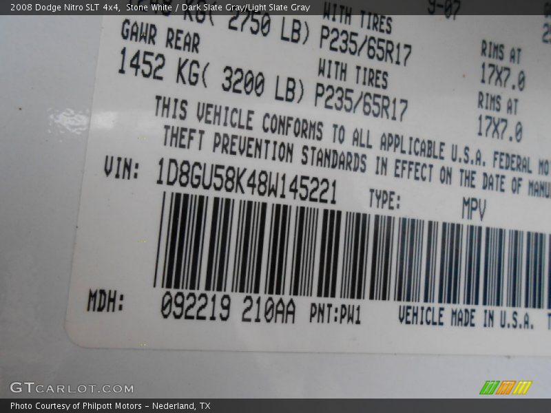 Stone White / Dark Slate Gray/Light Slate Gray 2008 Dodge Nitro SLT 4x4