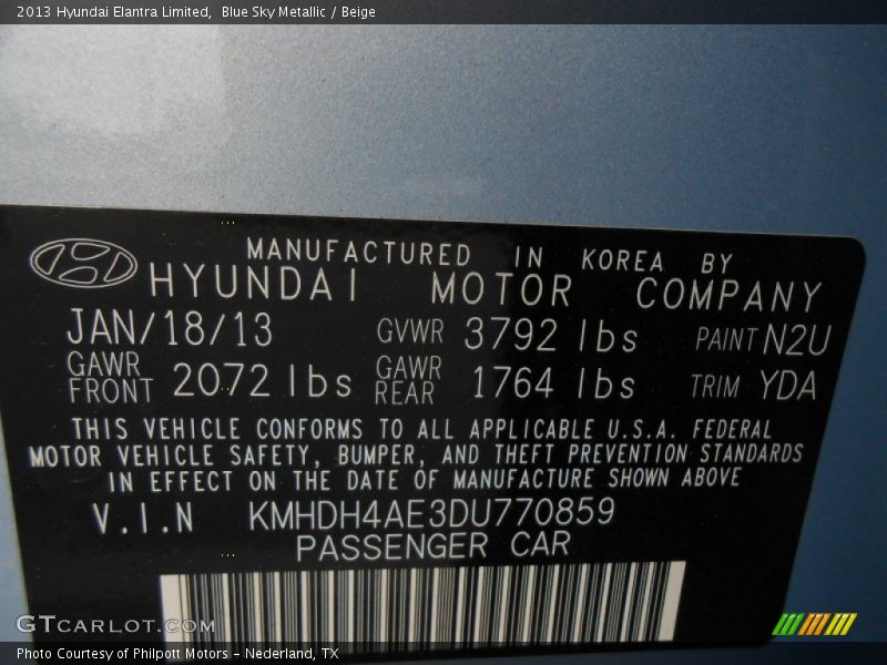 Blue Sky Metallic / Beige 2013 Hyundai Elantra Limited