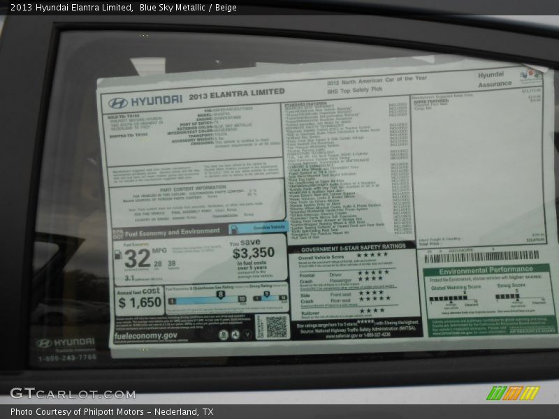 Blue Sky Metallic / Beige 2013 Hyundai Elantra Limited