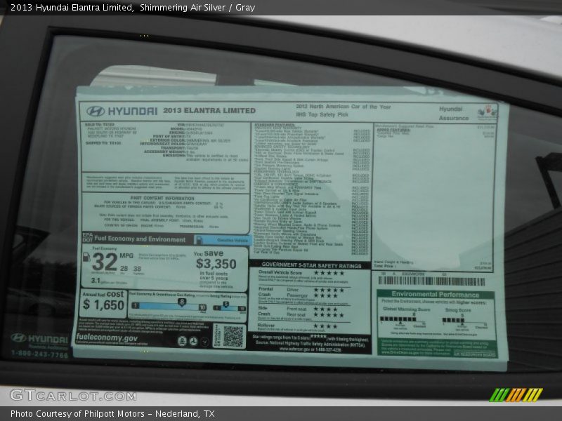  2013 Elantra Limited Window Sticker