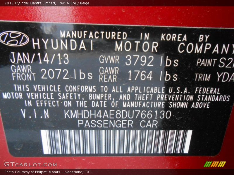 Red Allure / Beige 2013 Hyundai Elantra Limited