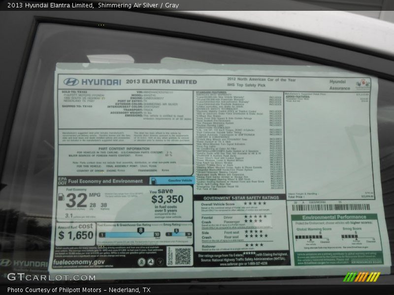  2013 Elantra Limited Window Sticker