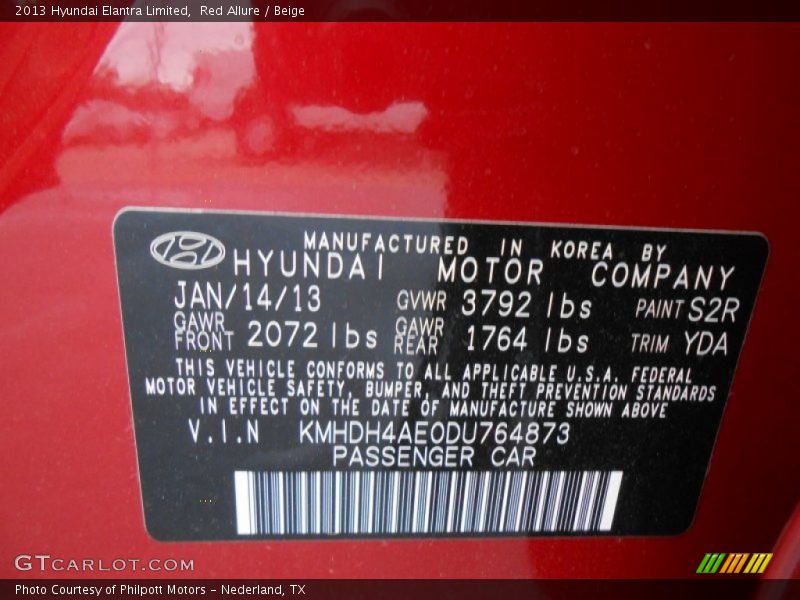 Red Allure / Beige 2013 Hyundai Elantra Limited
