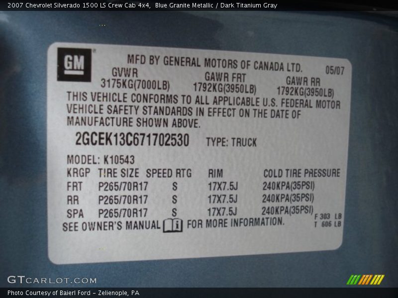 Blue Granite Metallic / Dark Titanium Gray 2007 Chevrolet Silverado 1500 LS Crew Cab 4x4