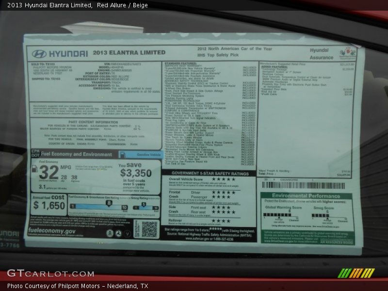 Red Allure / Beige 2013 Hyundai Elantra Limited