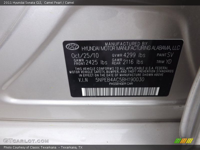 Camel Pearl / Camel 2011 Hyundai Sonata GLS
