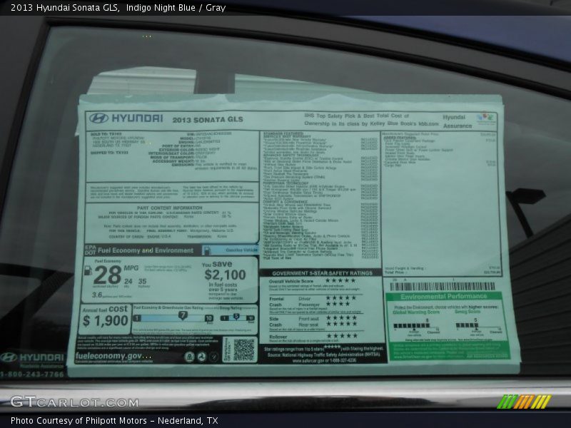 Indigo Night Blue / Gray 2013 Hyundai Sonata GLS