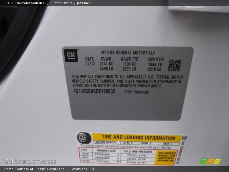 Summit White / Jet Black 2013 Chevrolet Malibu LT