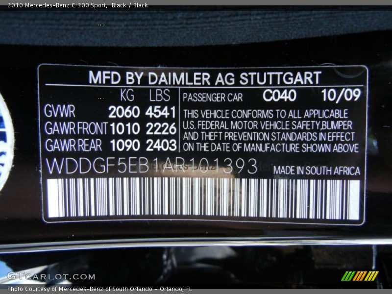 Black / Black 2010 Mercedes-Benz C 300 Sport