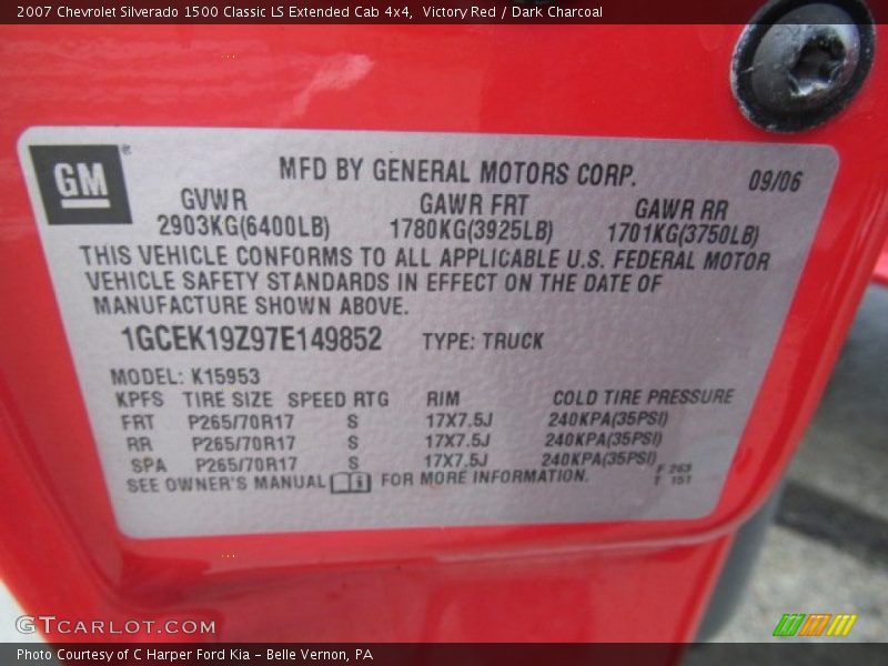 Info Tag of 2007 Silverado 1500 Classic LS Extended Cab 4x4