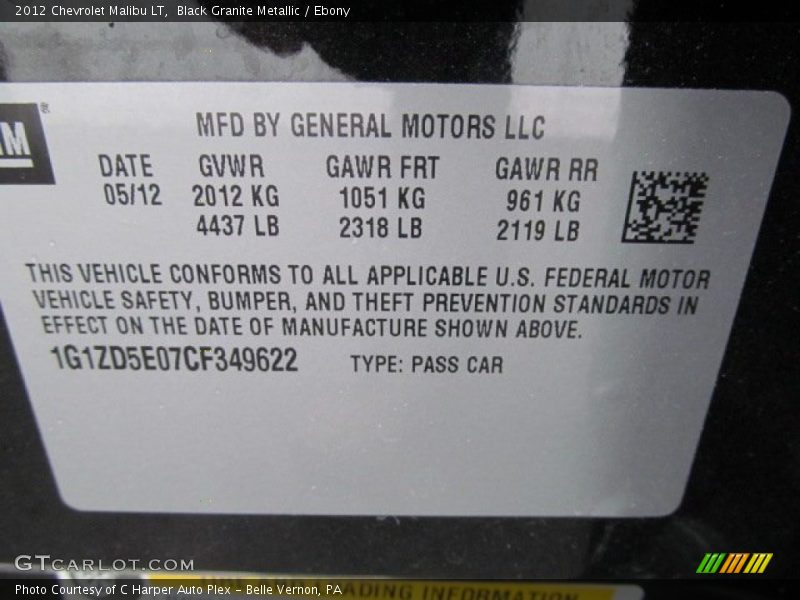 Black Granite Metallic / Ebony 2012 Chevrolet Malibu LT