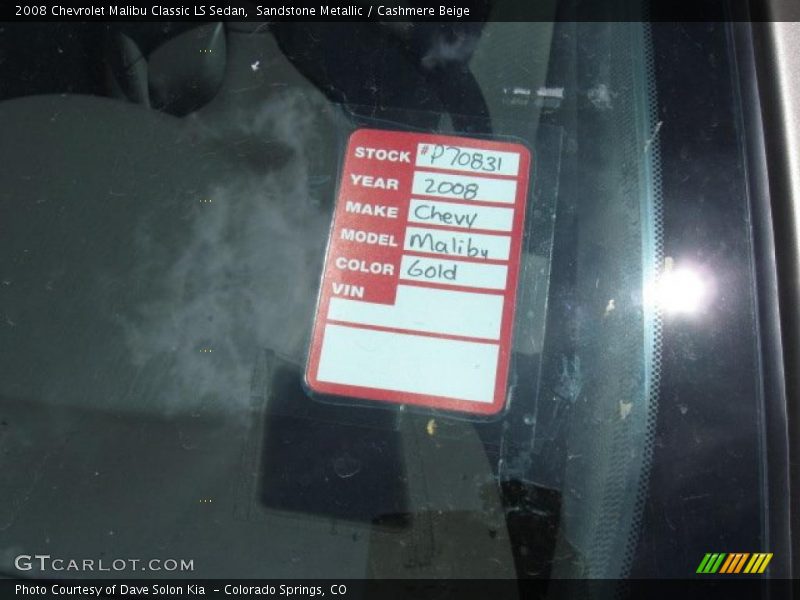 Sandstone Metallic / Cashmere Beige 2008 Chevrolet Malibu Classic LS Sedan