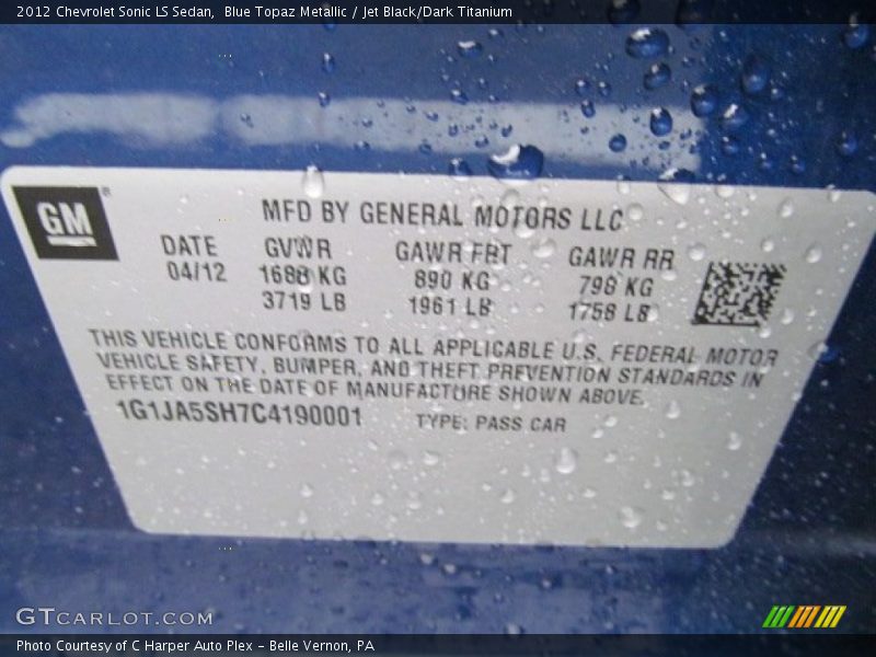 Blue Topaz Metallic / Jet Black/Dark Titanium 2012 Chevrolet Sonic LS Sedan