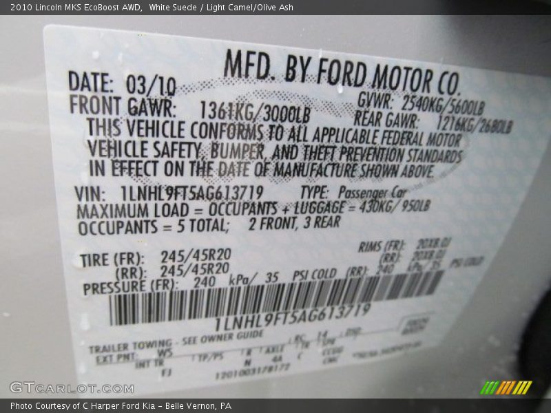 2010 MKS EcoBoost AWD White Suede Color Code WS
