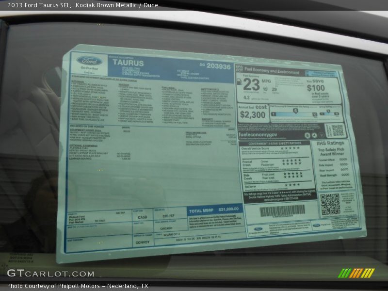 2013 Taurus SEL Window Sticker