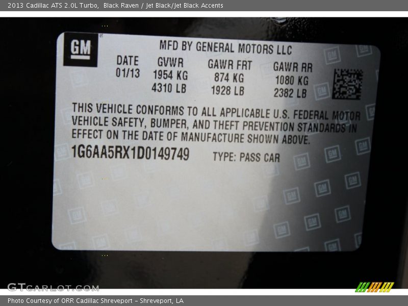 Black Raven / Jet Black/Jet Black Accents 2013 Cadillac ATS 2.0L Turbo