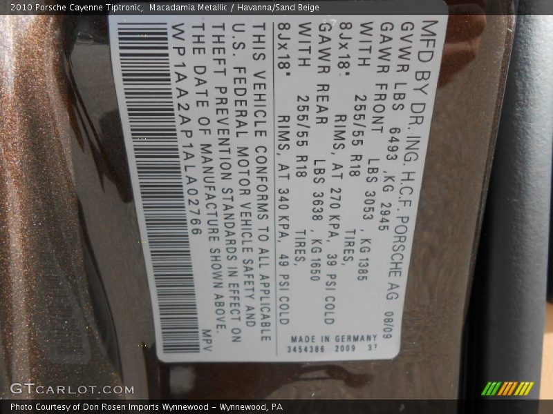 Macadamia Metallic / Havanna/Sand Beige 2010 Porsche Cayenne Tiptronic