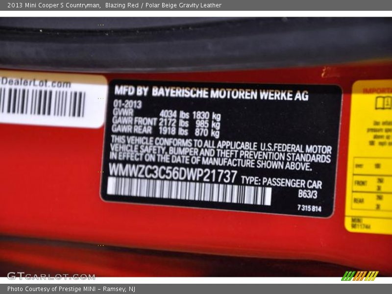 Blazing Red / Polar Beige Gravity Leather 2013 Mini Cooper S Countryman