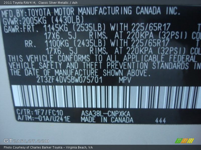 Classic Silver Metallic / Ash 2011 Toyota RAV4 I4