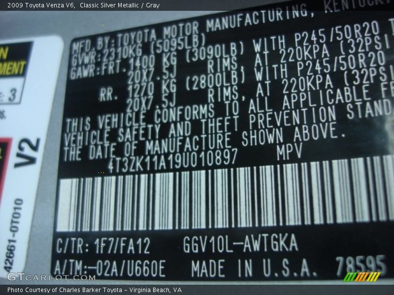 Classic Silver Metallic / Gray 2009 Toyota Venza V6