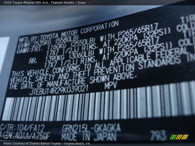 Titanium Metallic / Stone 2009 Toyota 4Runner SR5 4x4