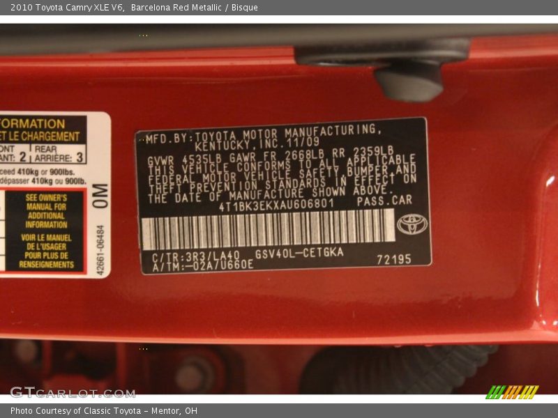 Barcelona Red Metallic / Bisque 2010 Toyota Camry XLE V6